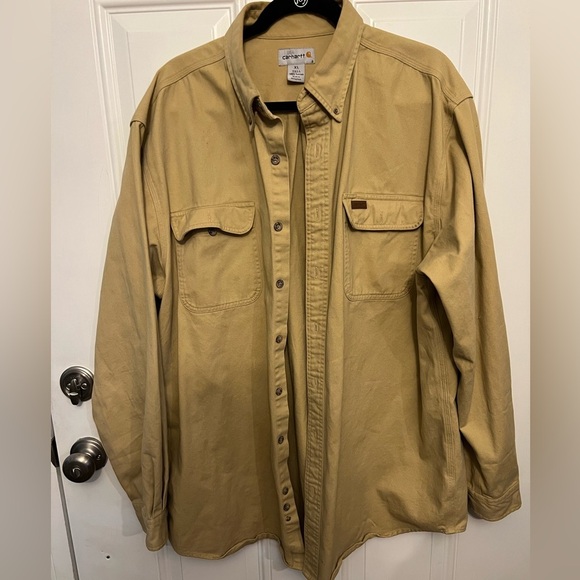 Carhartt Men's Tan Heavyweight Twill Button-Up Shirt XL Tall - Picture 1 of 6